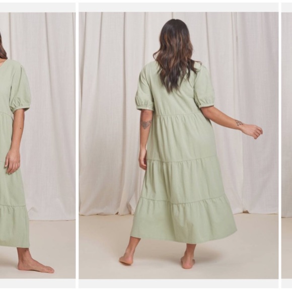 TRADLANDS KINDRED MIDI DRESS DESERT SAGE 100% CRINKLE COTTON XS/S - Picture 8 of 14